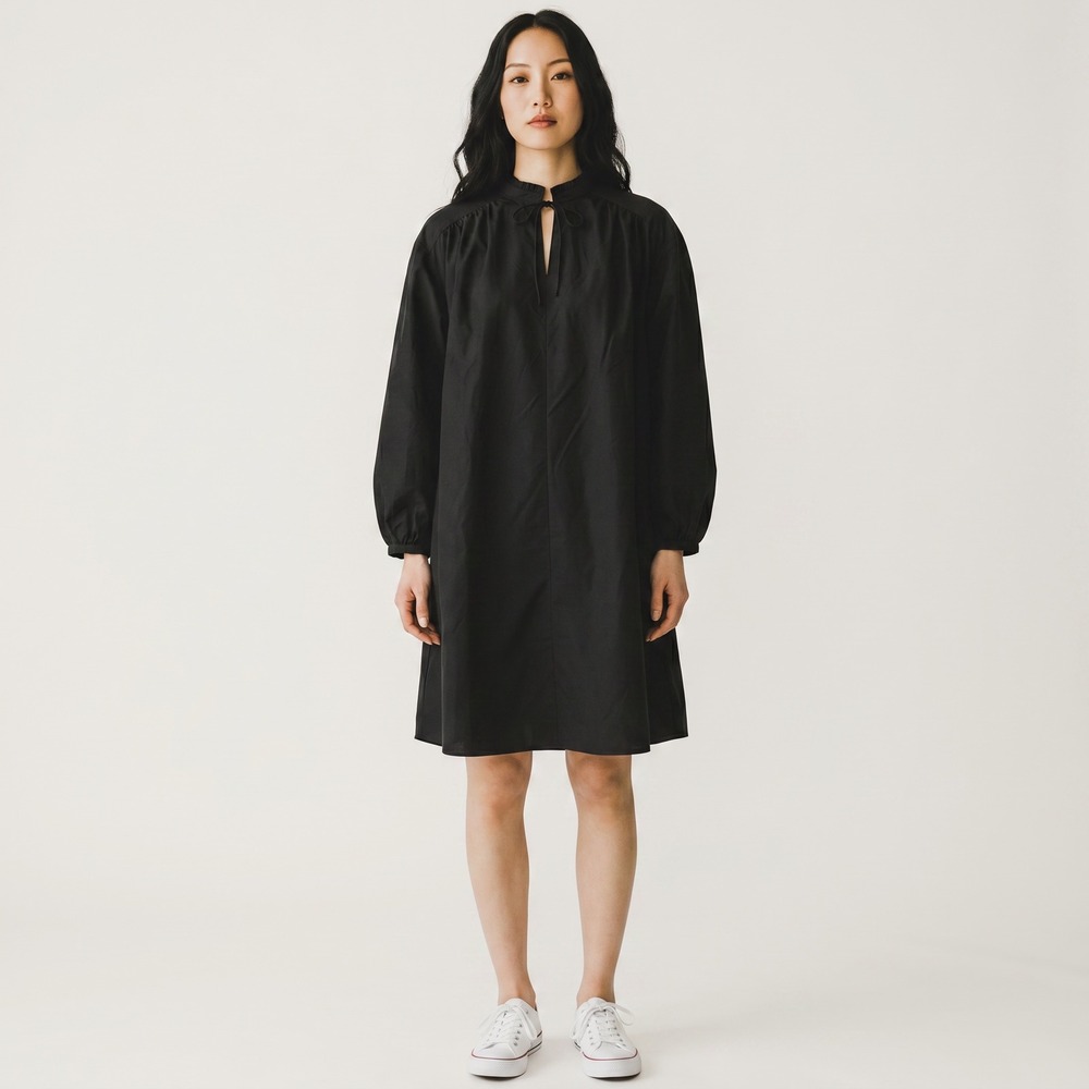 AG Adriano Goldschmied Tunic Dress Women's Small S Black Ruffle Neck Tie Front
